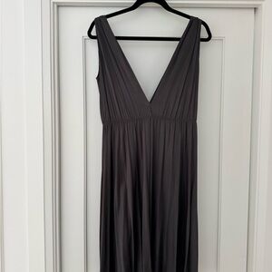 Sleeveless V-Neck Maxi Dress in Charcoal Gray